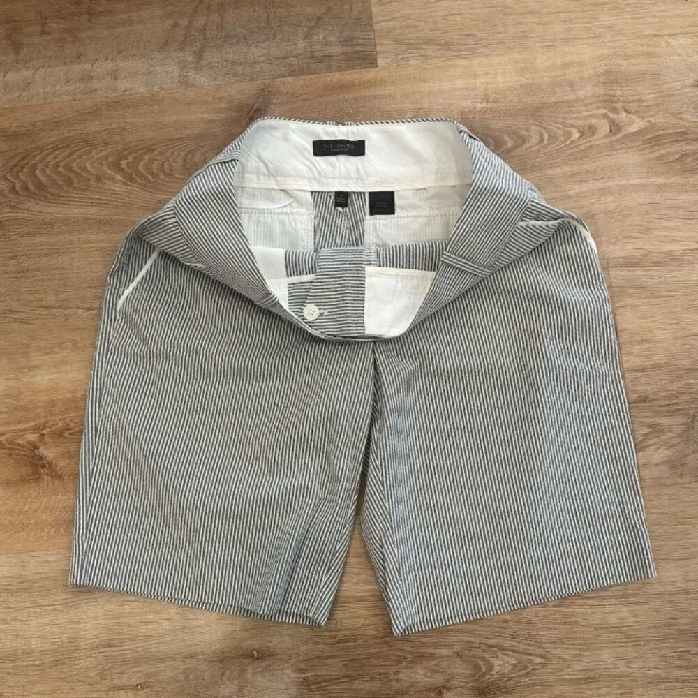 THE LIMITED Women's 4 Blue White Striped Cotton Stretch Casual Long Flat Shorts